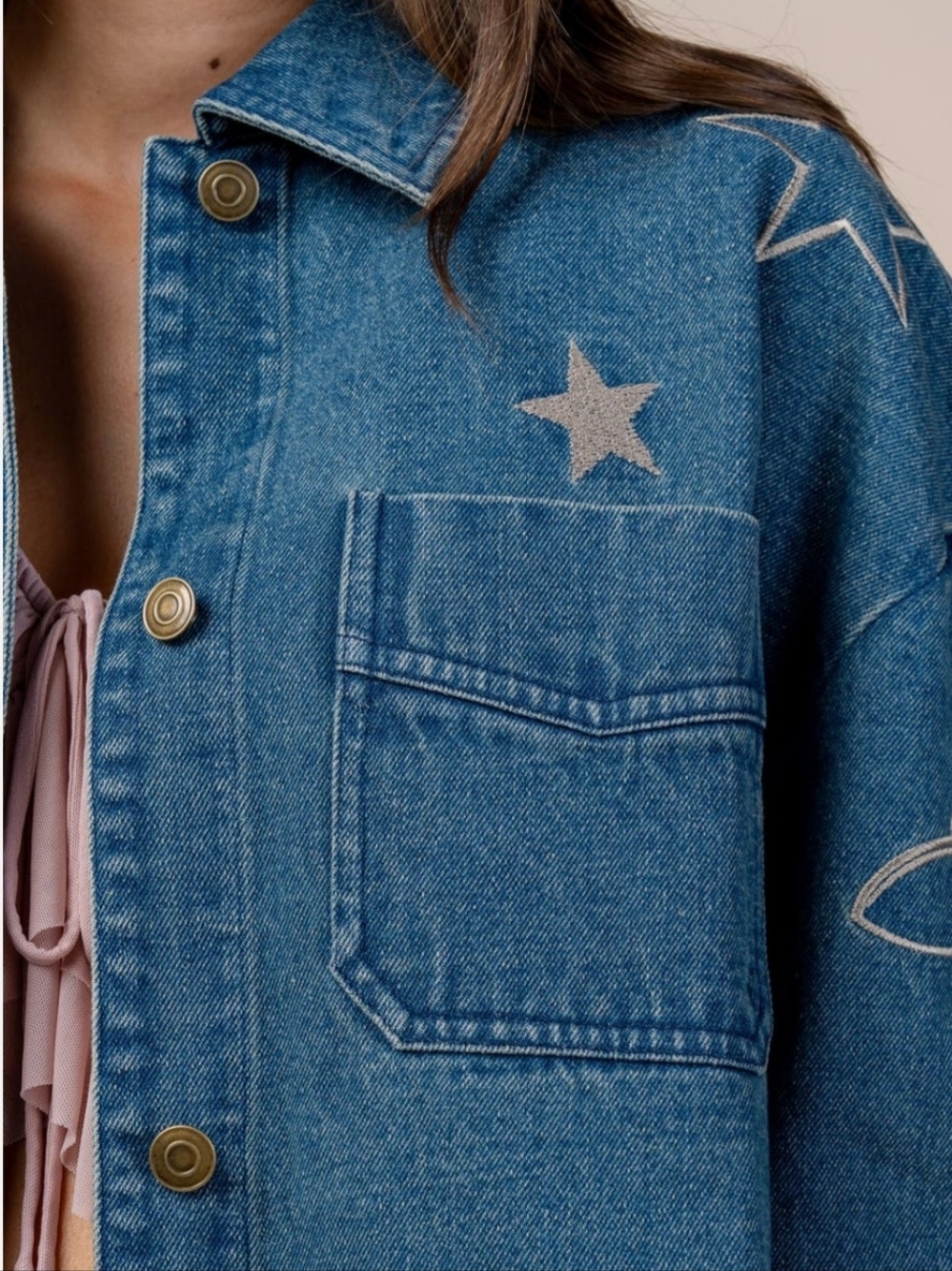 Beivy Oversized Western Denim Shacket - Picture 3 of 6